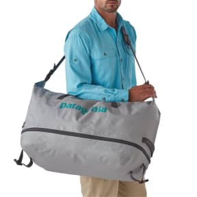 strap in use of Patagonia Stormfront Wet/Dry Duffel 65L