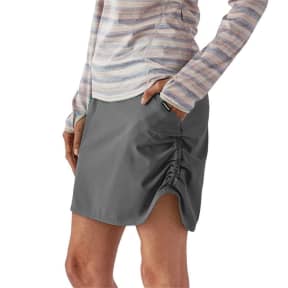 Forge Grey Model Side View  of Patagonia Women's Tech Fishing Skort