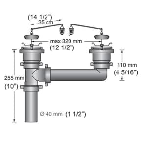 dia of Scandvik Double Sink Drain Kit