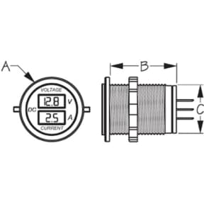 Dimensions of Sea-Dog Line Round Digital Voltage & Amp Meter