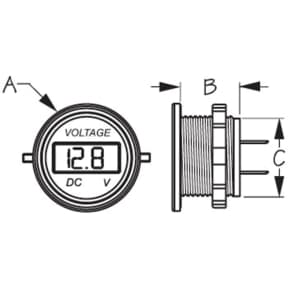 Dimensions of Sea-Dog Line Round Digital Voltage Meter - 4-30V DC