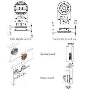 Diagram of Sugatsune VL-03H Very Low Profile Heavy Duty Clip Set, 22 lb