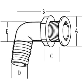 diagram of TH Marine Supplies Chrome Plated 90 Degree Thru Hull