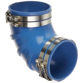 Angled View of Trident Marine Hose 290V Series Very High Temp Blue Silicone Blend 90 Deg Exhaust Elbows