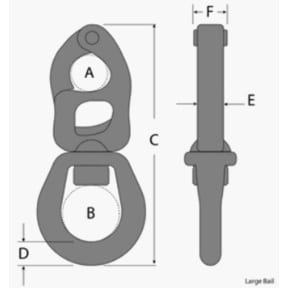 Dimensions of Tylaska Trigger Release Snap Shackles - Large Bail