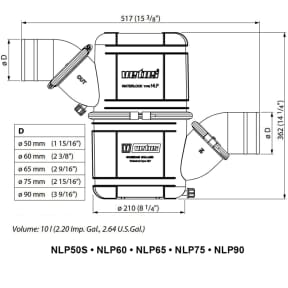 dimensions of Vetus HD Exhaust Waterlock - Muffler Type NLP