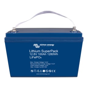 Top View of Victron Energy 12.8V Lithium SuperPack 100 Amp Batteries