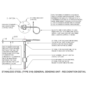 Dimensions of Wema-System SSS / SSL - Flange Mounted Fuel / Water Tank Sensor