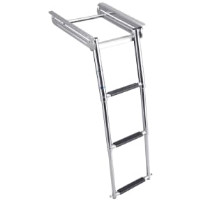 Wide Mount Under Platform 3 Step Ladder, Spring Loaded - Stainless Steel