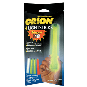 A pack of emergency chemical light sticks providing reliable night illumination for a marine survival life raft.