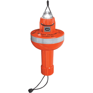 An Orion Safety electronic SOS LED flare beacon and locator kit used as an emergency signal in a marine ditch bag.