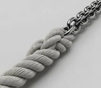 A professional 3-strand rope-to-chain splice transition for smooth passage through a windlass gypsy.