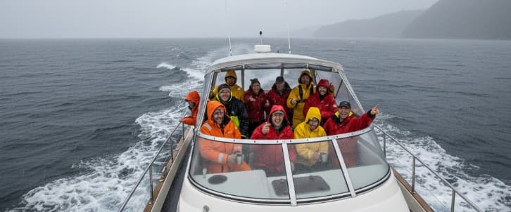 Sailors in eco-friendly gear on boat