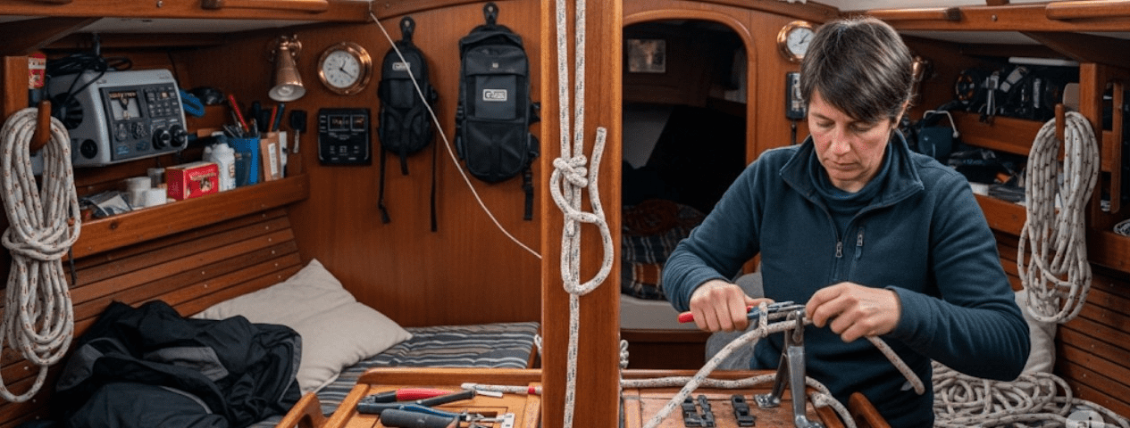 Creating a double braid eye splice inside a boat